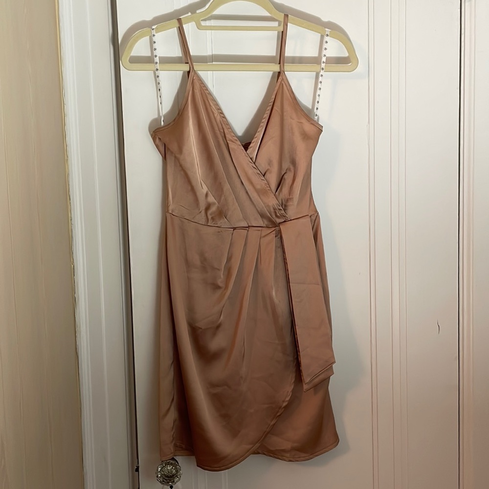 Misguided shimmery copper New Year’s / holiday dress